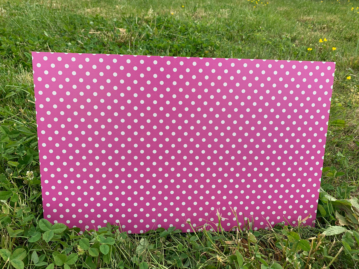 PatternPly® Full Coverage Pink and White Polka Dot sheet showing the pattern
