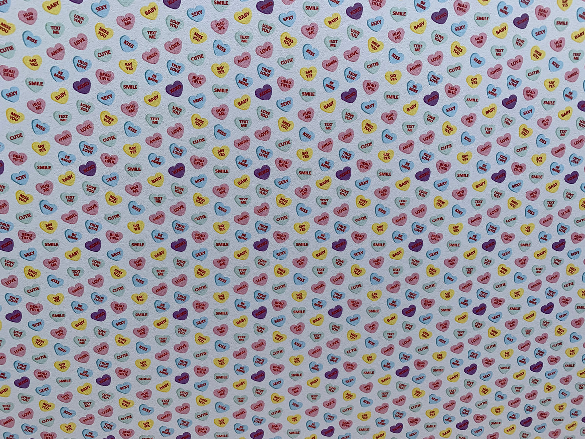 PatternPly® Full Coverage Candy Hearts sheet showing the pattern