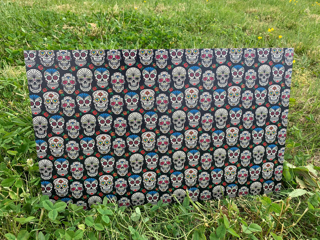 PatternPly® Full Coverage Black Sugar Skull sheet showing the pattern