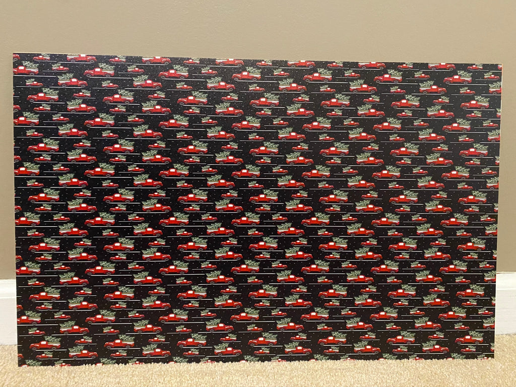 PatternPly® Full Coverage Christmas Trucks sheet showing the pattern