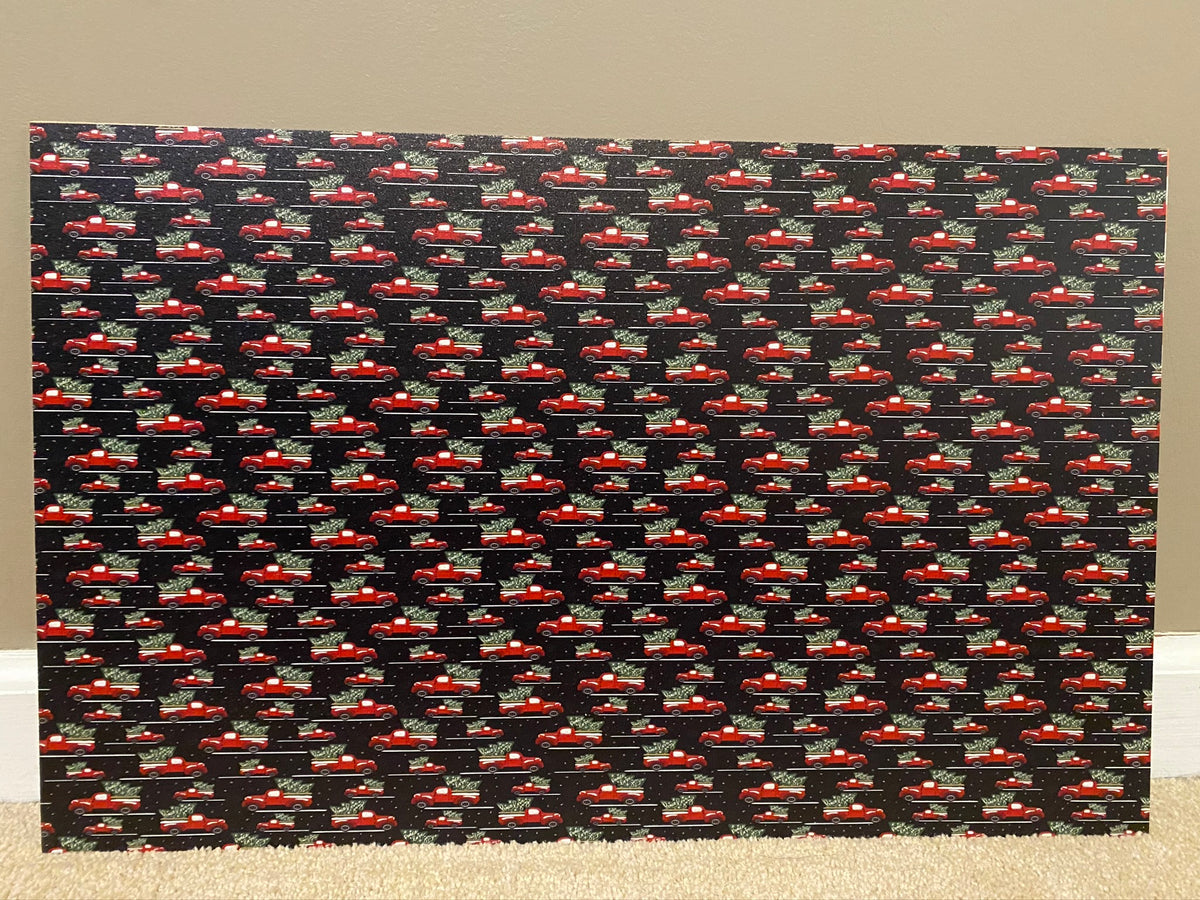PatternPly® Full Coverage Christmas Trucks sheet showing the pattern