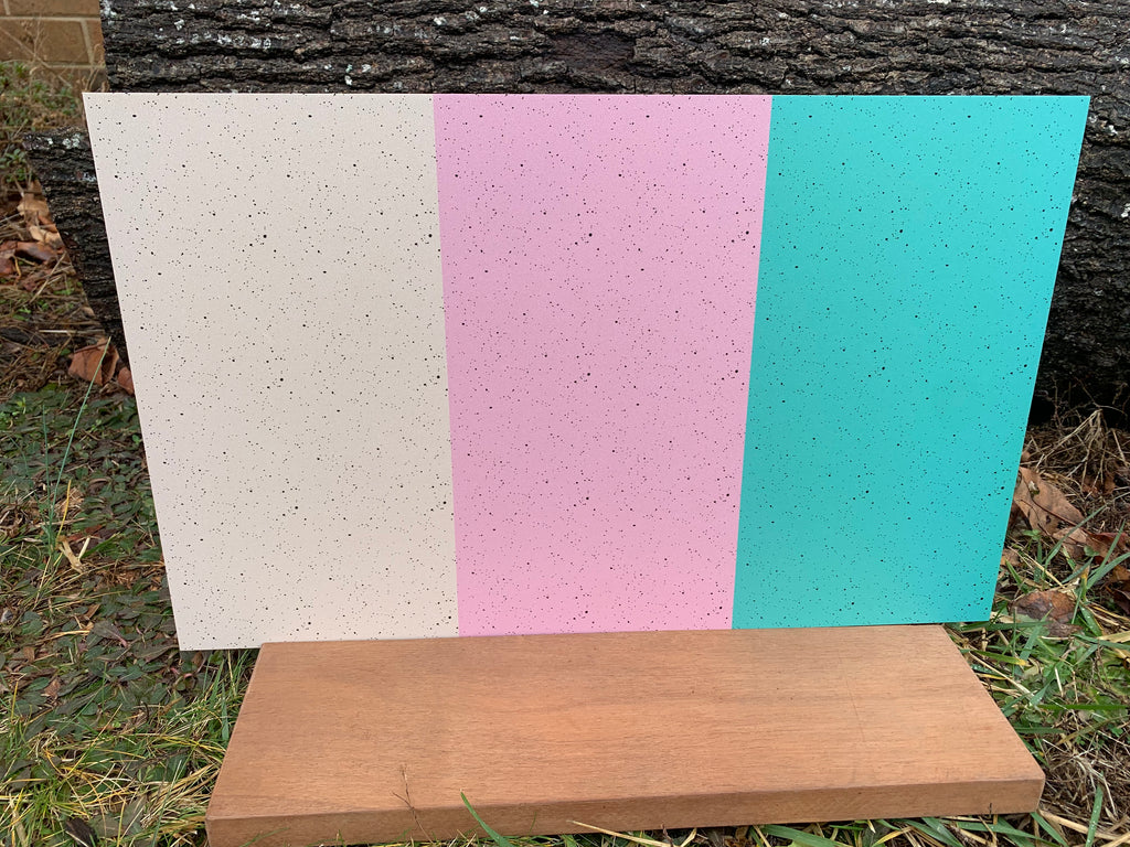 PatternPly® Full Coverage Brown, Pink, and Teal Speckled Egg Trio sheet showing the pattern