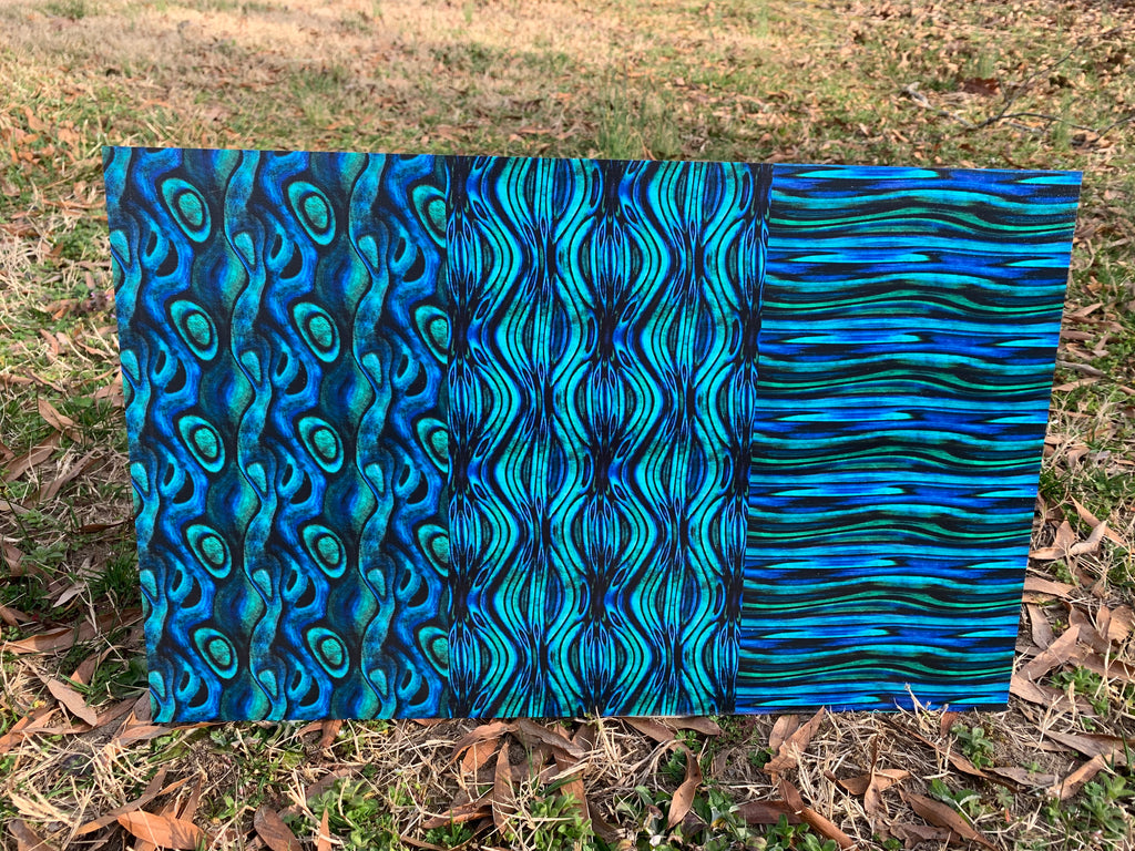 PatternPly® Full Coverage Blue/Green Abalone Trio sheet showing the pattern