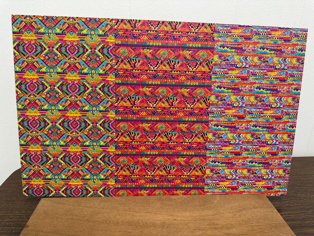 PatternPly® Full Coverage Bright Aztec Trio sheet showing the pattern