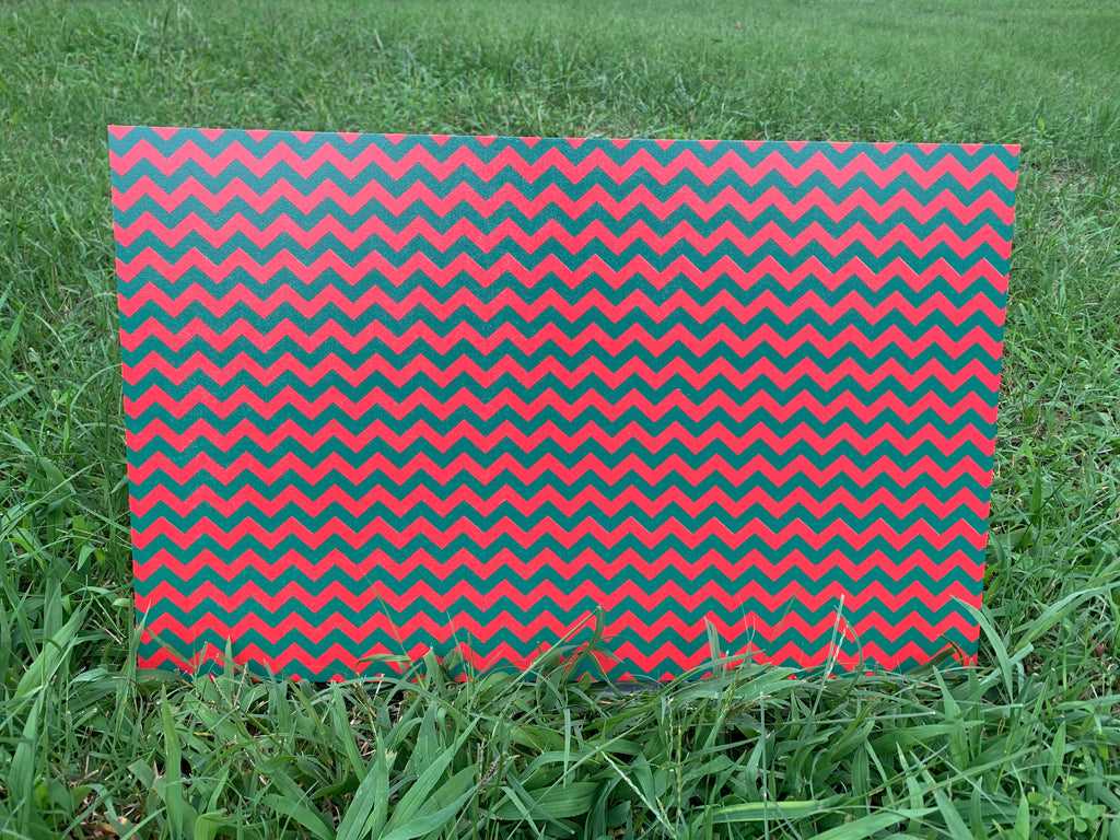 PatternPly® Full Coverage Red and Green Chevron sheet showing the pattern