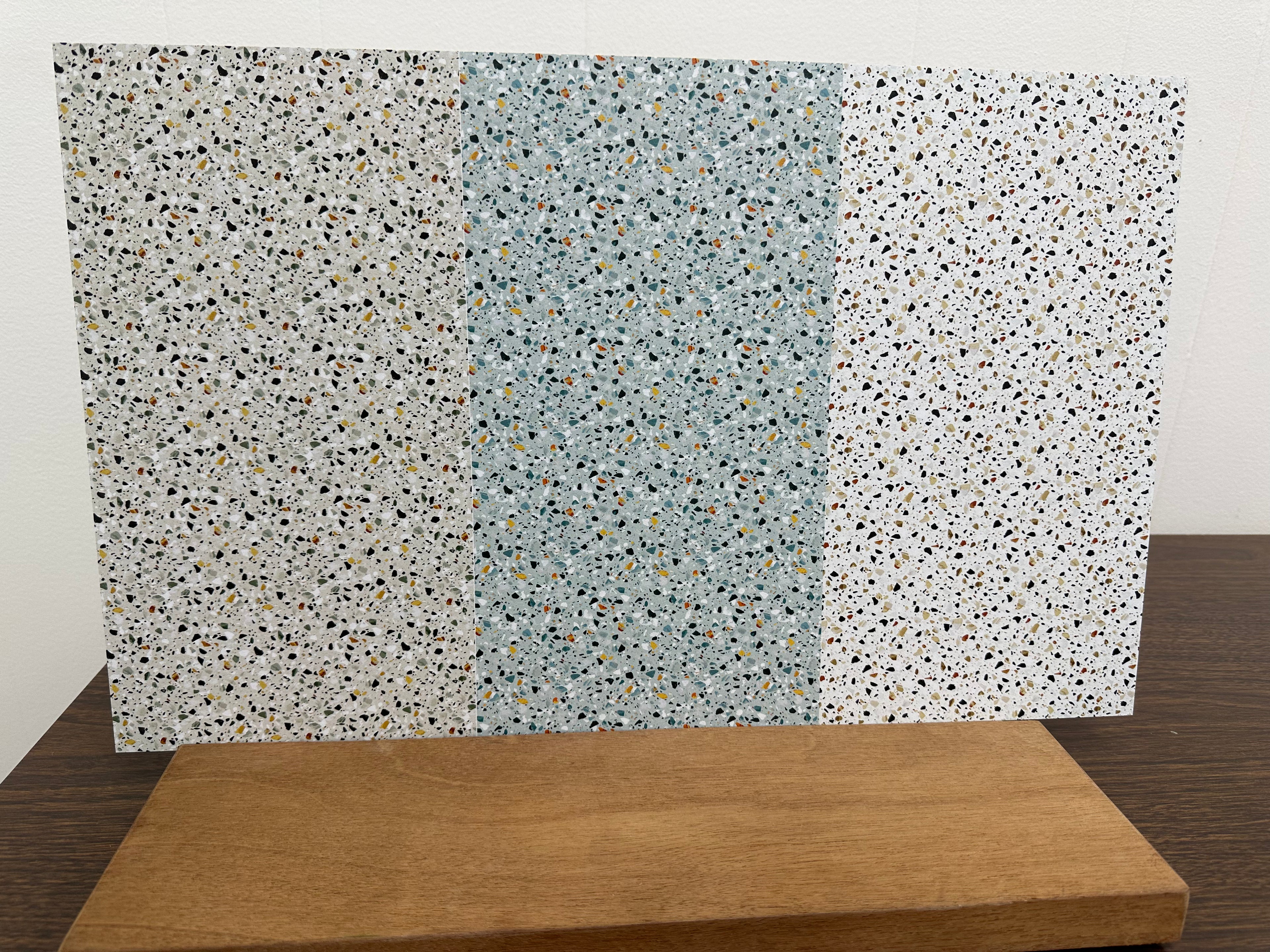 PatternPly® Full Coverage Terrazzo Trio sheet showing the pattern
