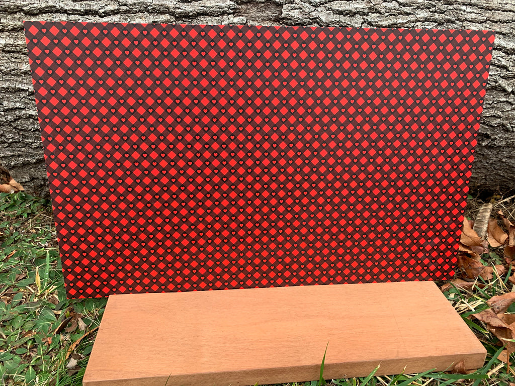 PatternPly® Full Coverage Heart Buffalo Plaid sheet showing the pattern