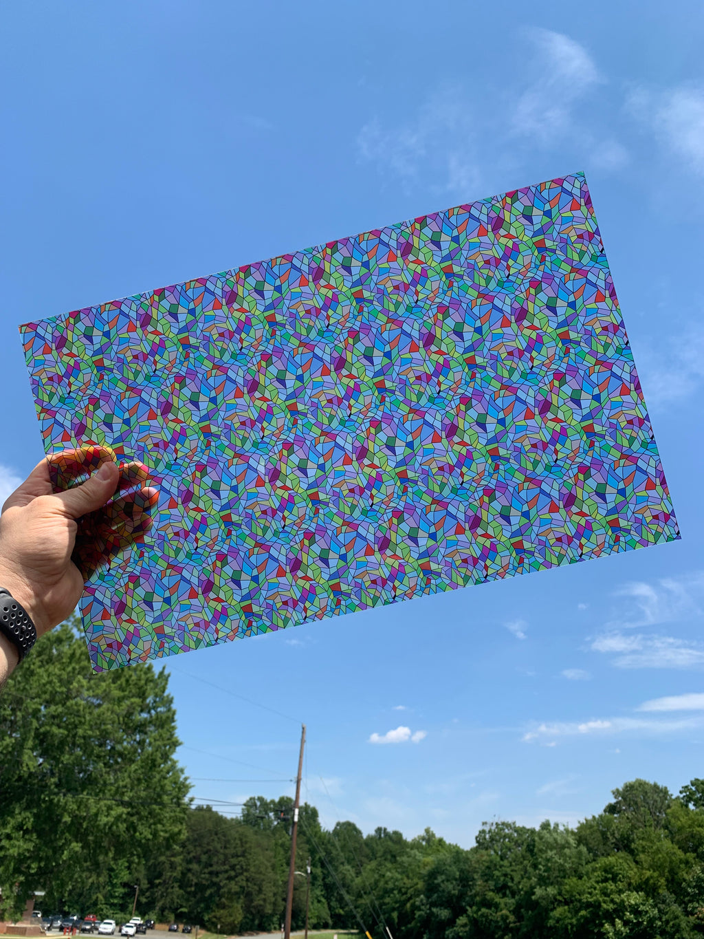 PatternPly® Transparent Pastel Stained Glass sheet showing the pattern