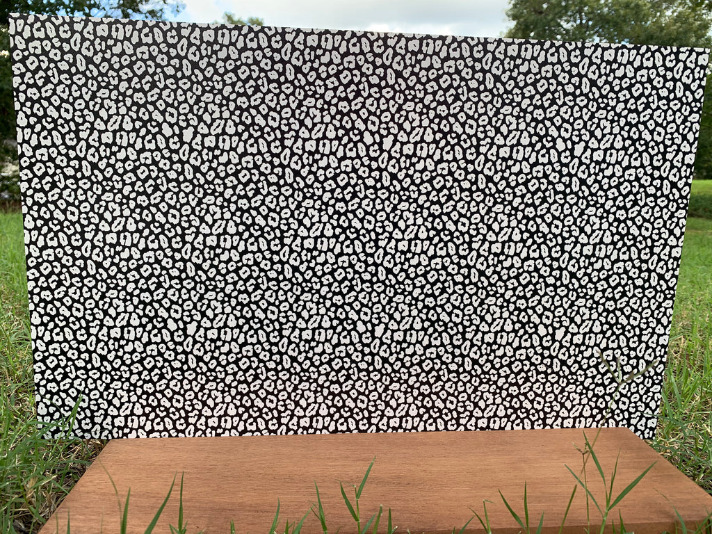 PatternPly® Full Coverage Black and White Leopard sheet showing the pattern