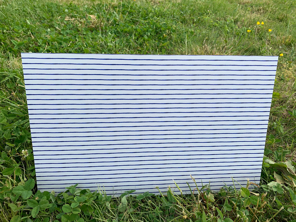 PatternPly® Full Coverage Blue and White Watercolor Stripes sheet showing the pattern