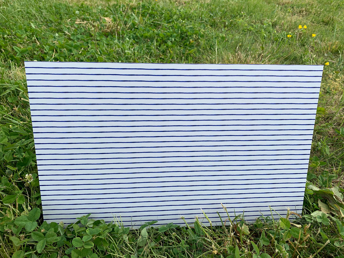 PatternPly® Full Coverage Blue and White Watercolor Stripes sheet showing the pattern