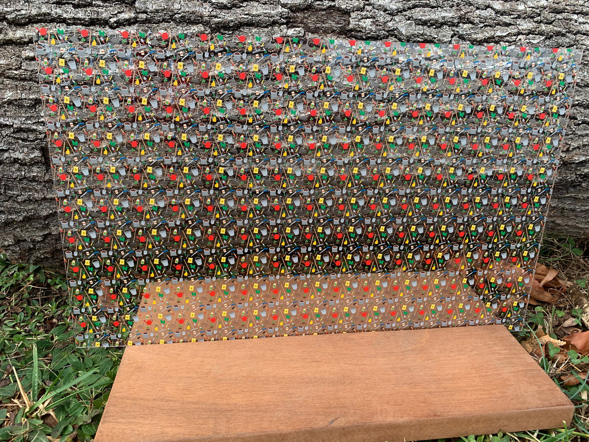 PatternPly® Scattered Garden Tools sheet showing the pattern