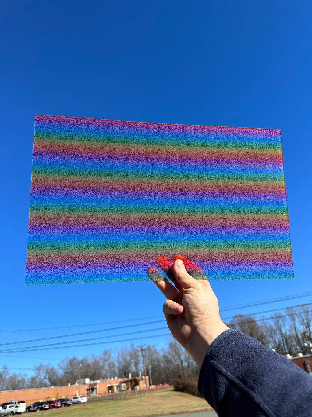 PatternPly® Transparent Rainbow Stripe Glitter* sheet showing the pattern