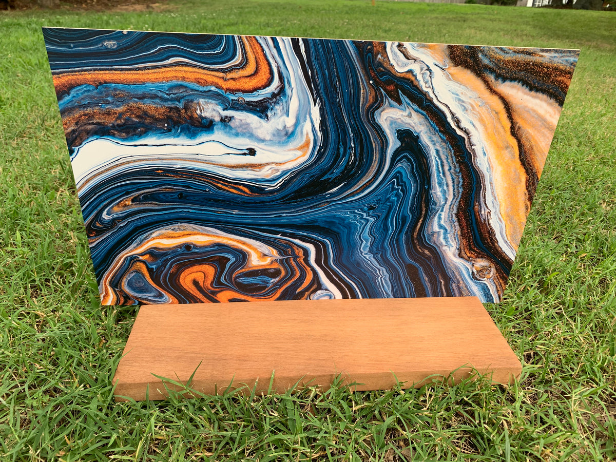 PatternPly® Full Coverage Blue and Gold Swirl sheet showing the pattern