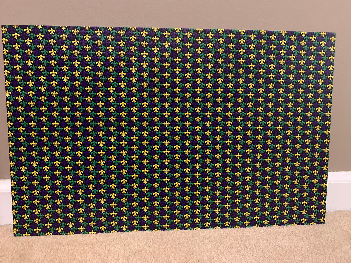 PatternPly® Full Coverage Mardi Gras Fleur de Lis sheet showing the pattern