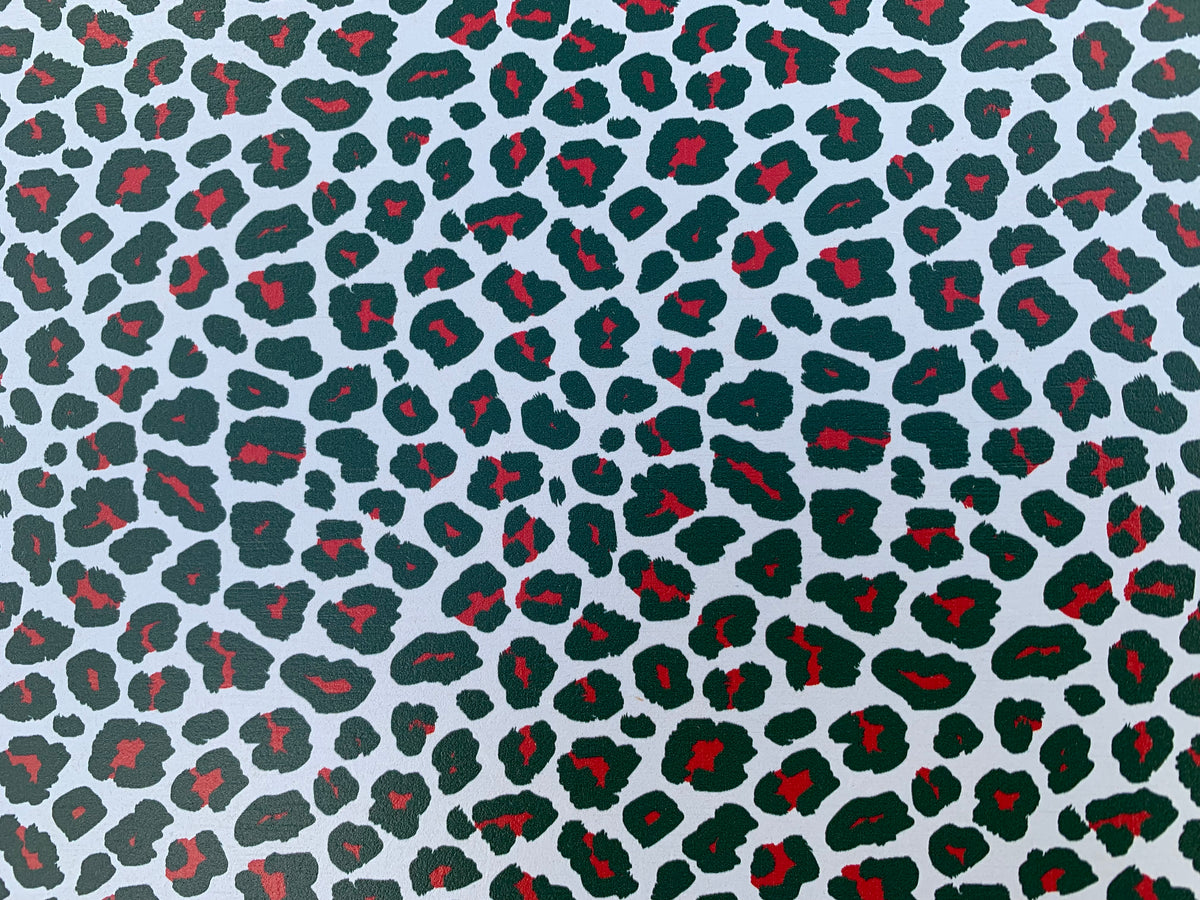 PatternPly® Full Coverage White, Black, and Red Leopard sheet showing the pattern