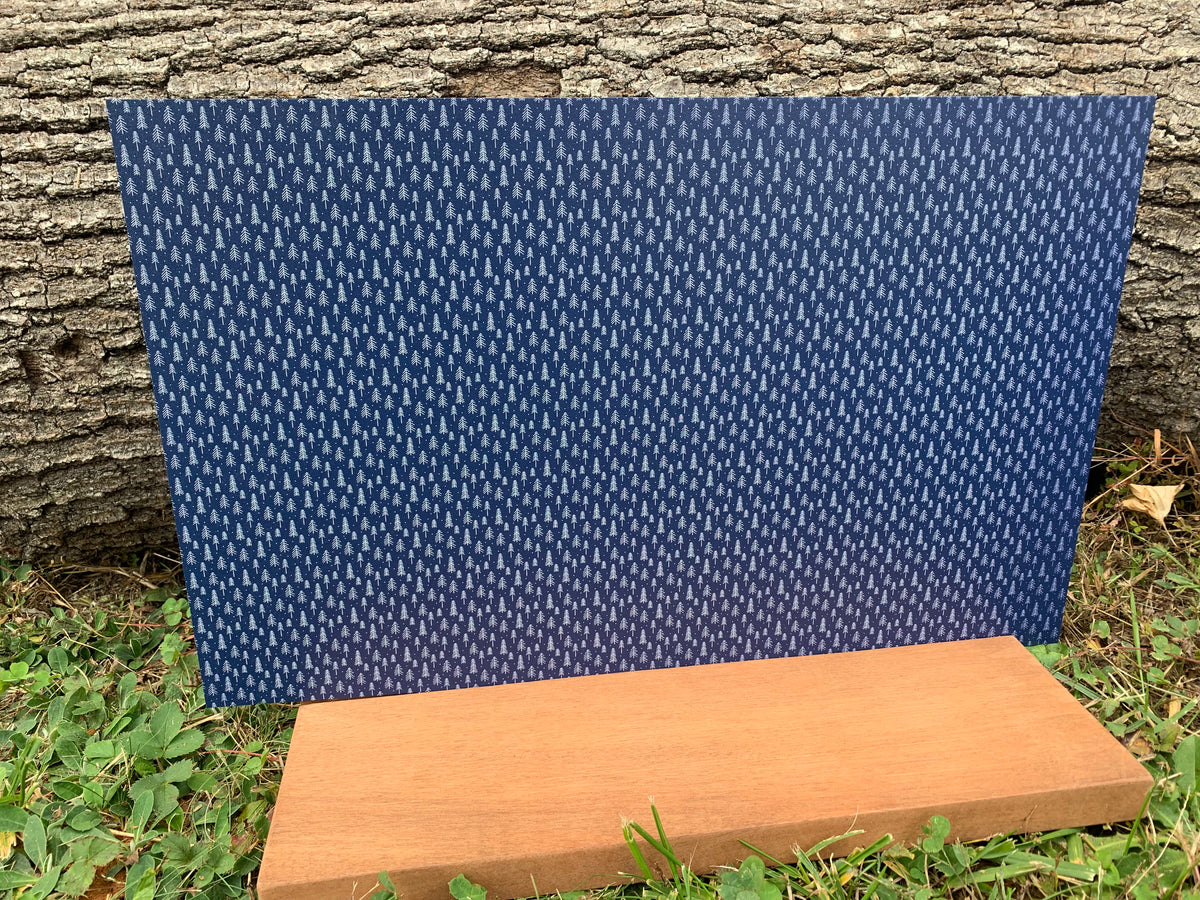 PatternPly® Full Coverage Blue and White Christmas Stick Trees sheet showing the pattern