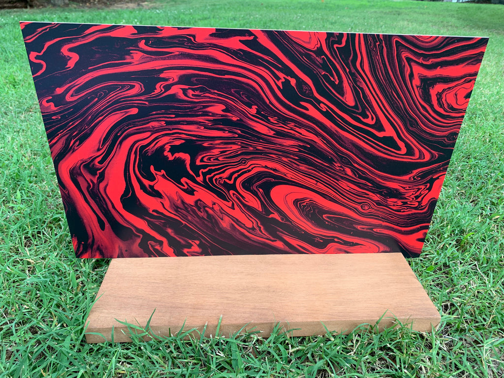 PatternPly® Full Coverage Red and Black Swirls sheet showing the pattern