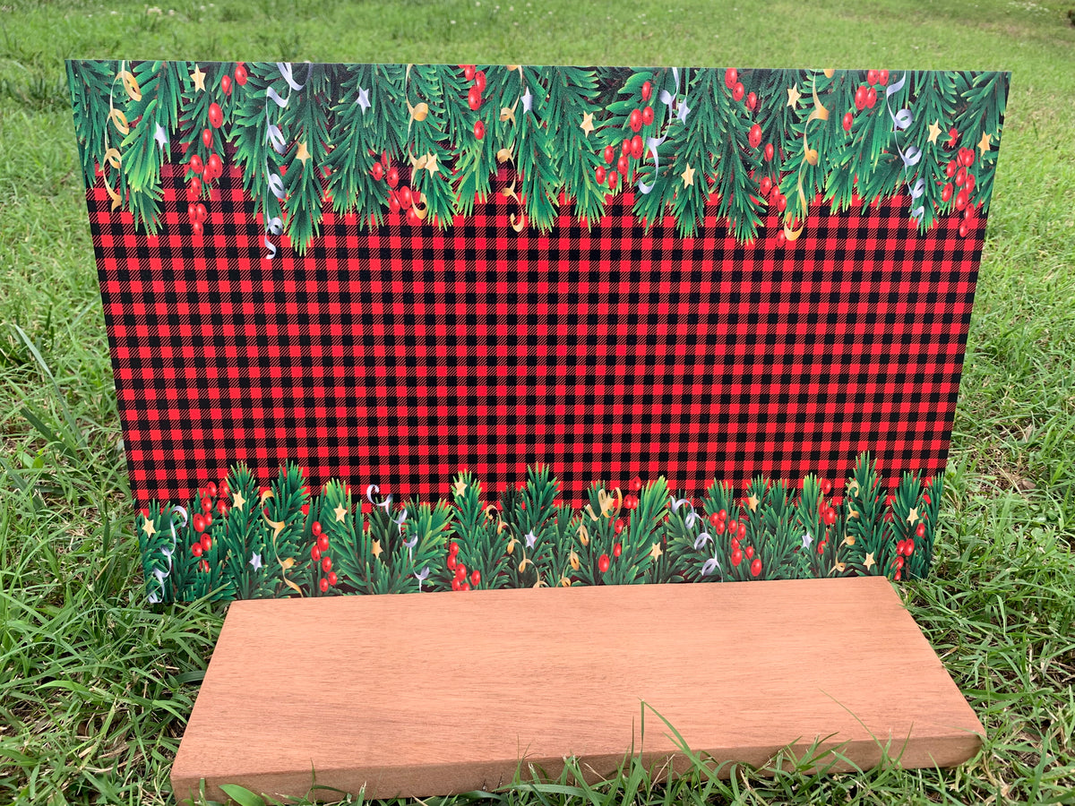 PatternPly® Full Coverage Garland Buffalo Plaid sheet showing the pattern