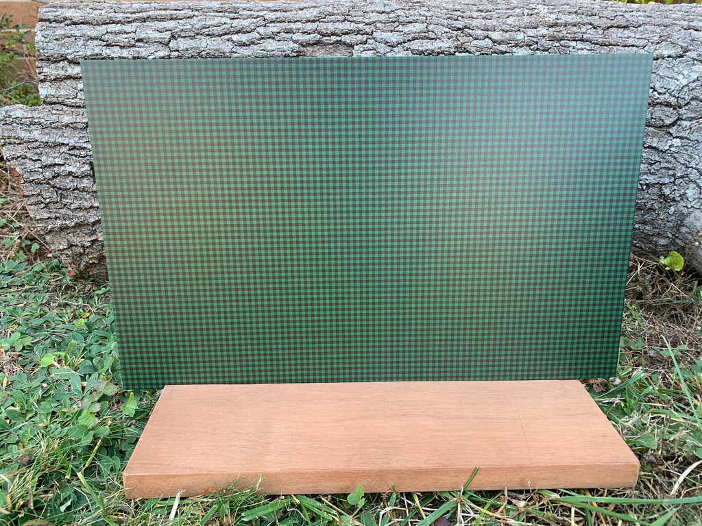 PatternPly® Full Coverage Micro Green and Black Buffalo Plaid sheet showing the pattern