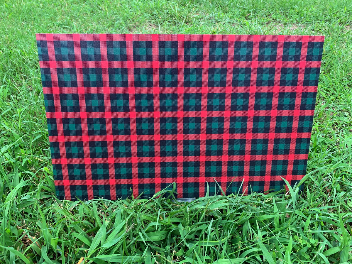 PatternPly® Full Coverage Christmas Plaid sheet showing the pattern