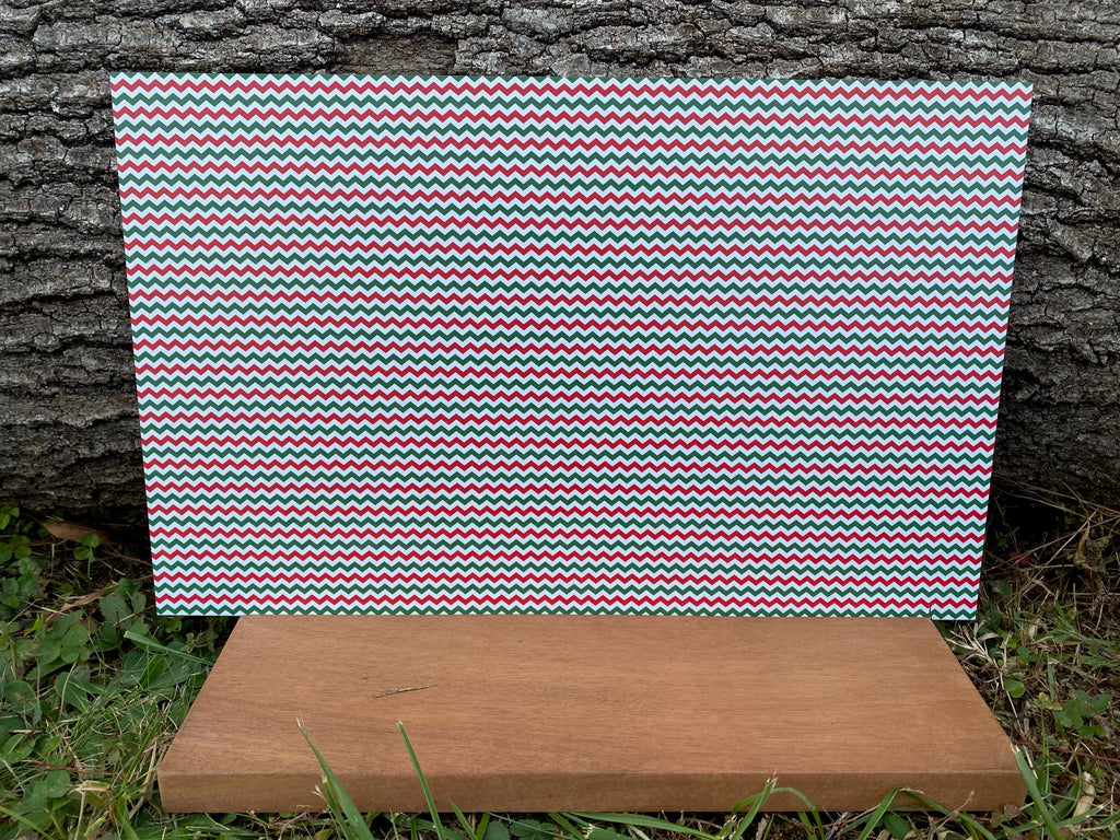 PatternPly® Full Coverage Red, White, and Green Chevron sheet showing the pattern