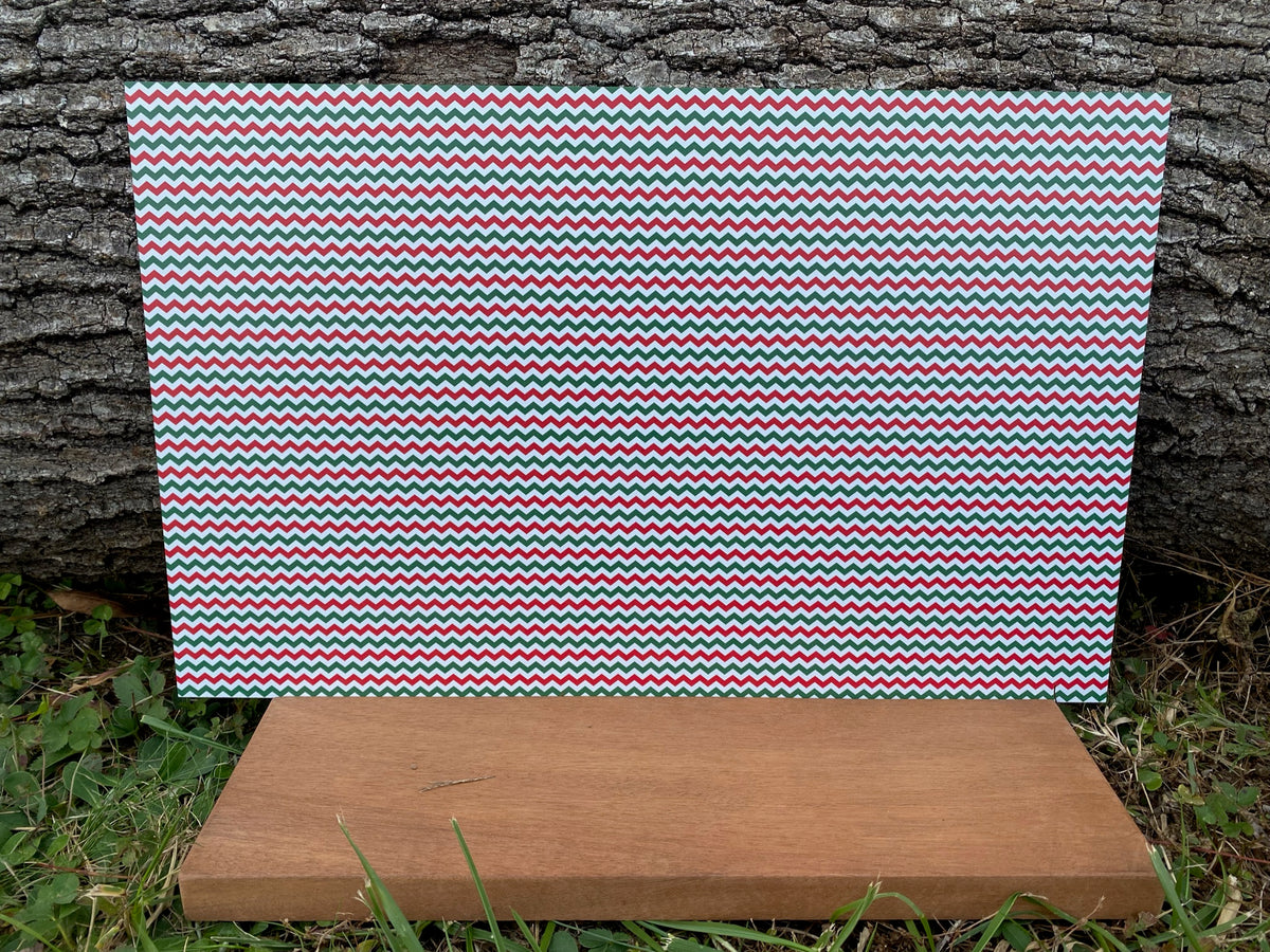 PatternPly® Full Coverage Red, White, and Green Chevron sheet showing the pattern