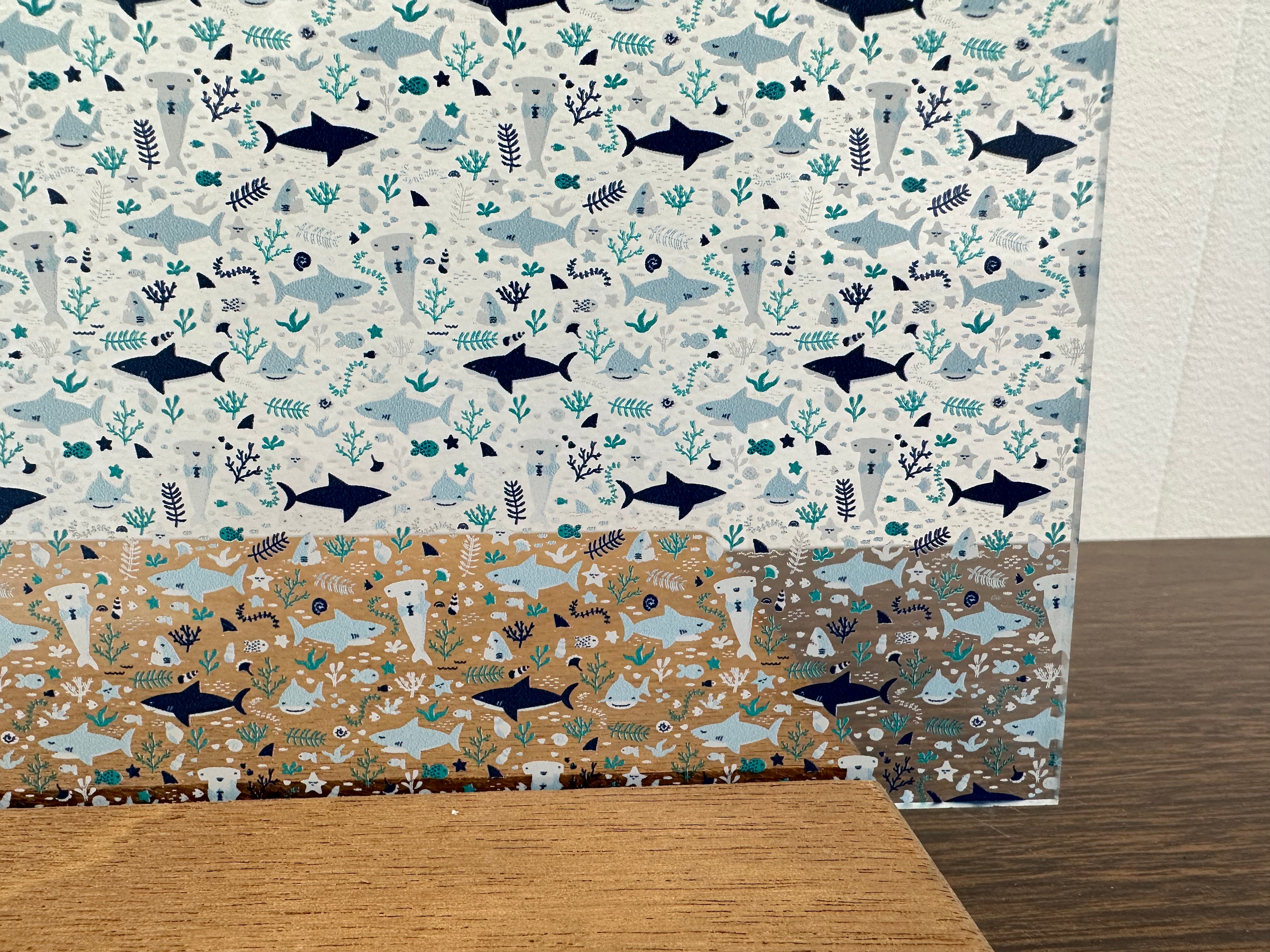 PatternPly® Scattered Micro Sharks sheet showing the pattern