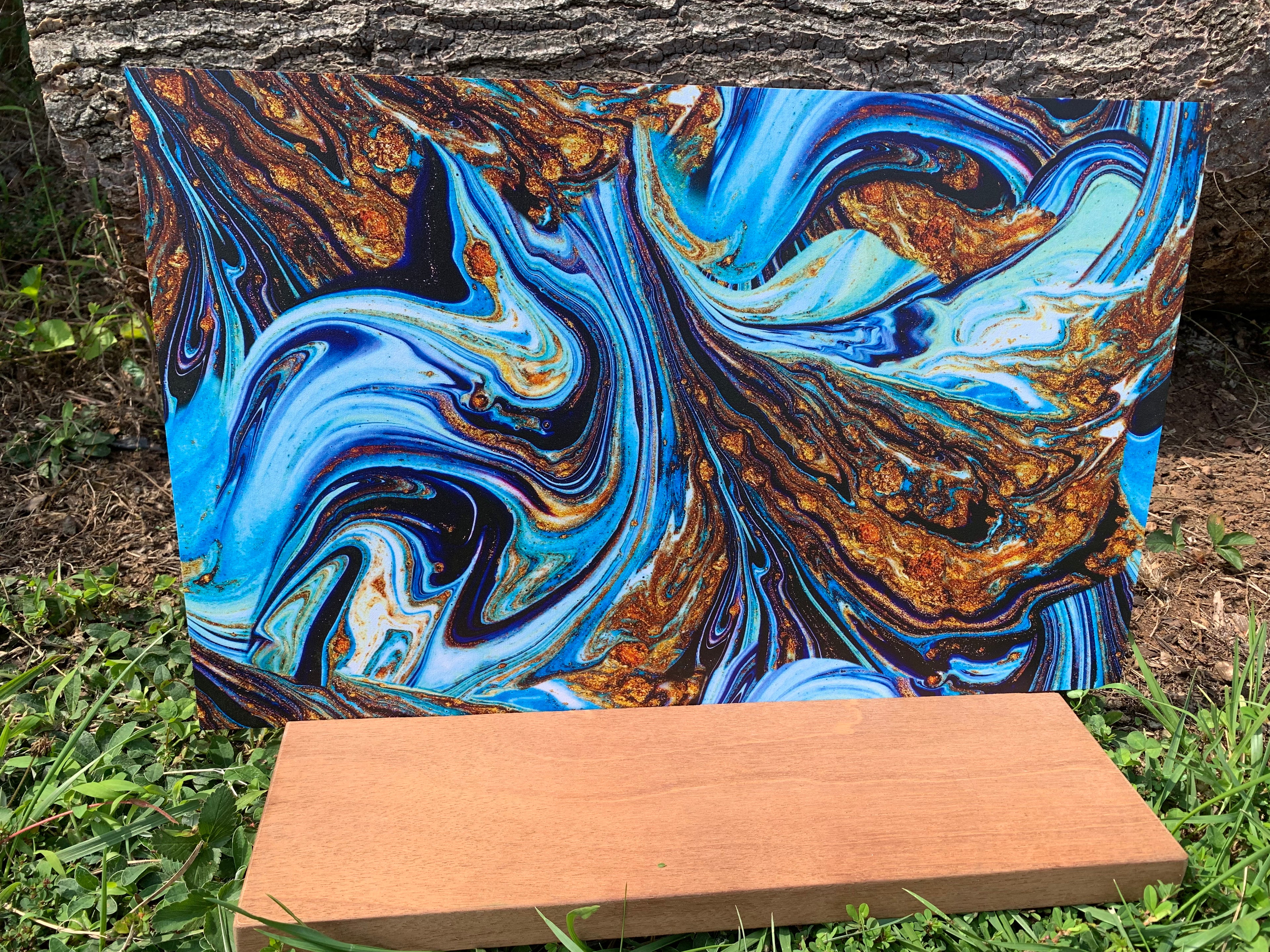 PatternPly® Full Coverage Blue and Gold Glitter* Paint Swirl sheet showing the pattern