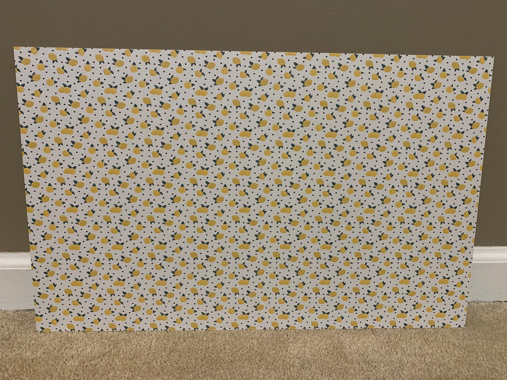 PatternPly® Full Coverage Lemon Polka Dot sheet showing the pattern
