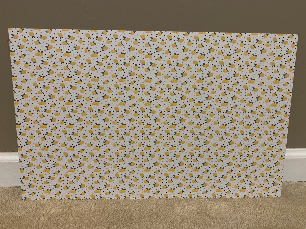 PatternPly® Full Coverage Lemon Polka Dot sheet showing the pattern