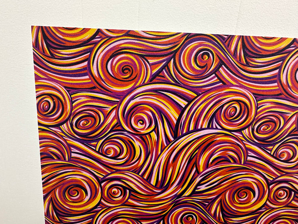 PatternPly® Full Coverage Sunset Swirls sheet showing the pattern