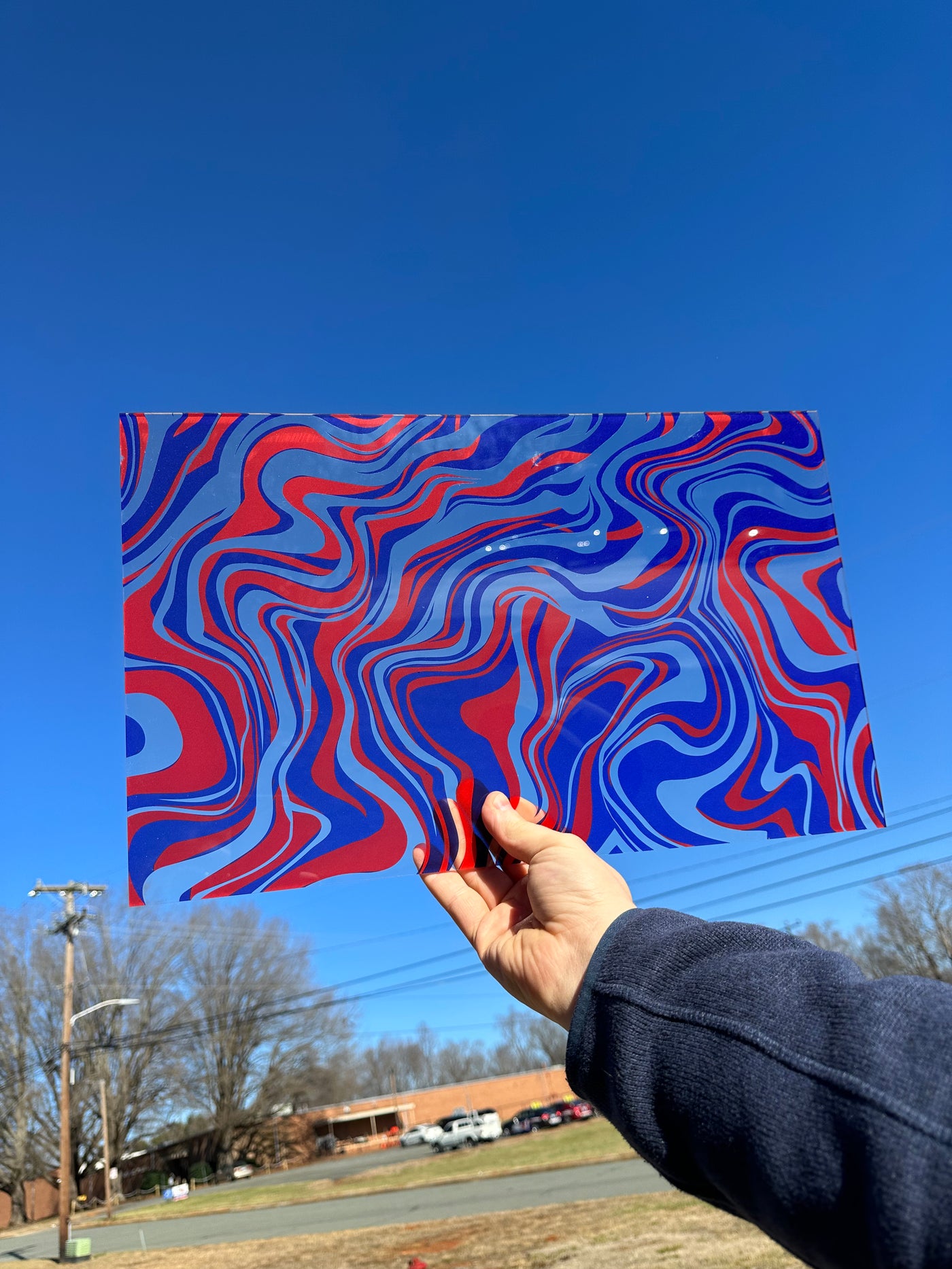 PatternPly® Acrylic Transparent Large Red and Blue Marbling