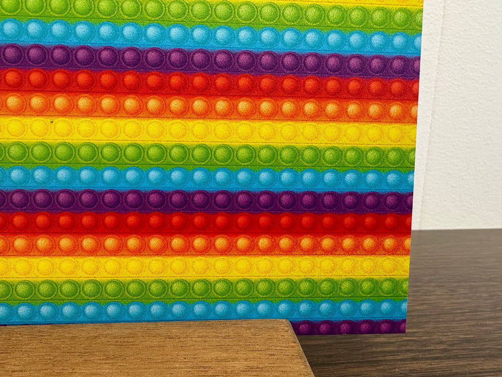 PatternPly® Full Coverage Rainbow Pop Toy sheet showing the pattern