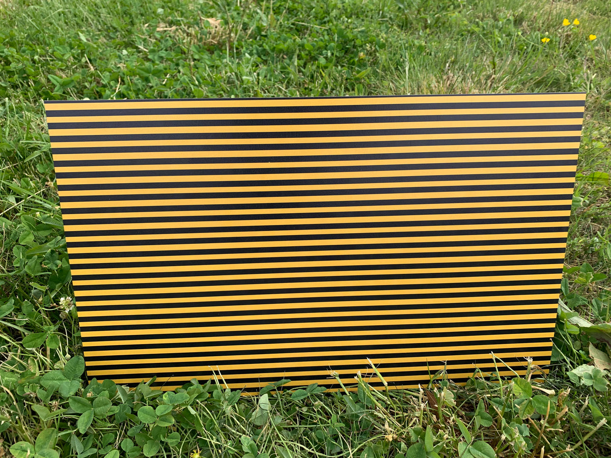 PatternPly® Full Coverage Black and Yellow Stripes sheet showing the pattern