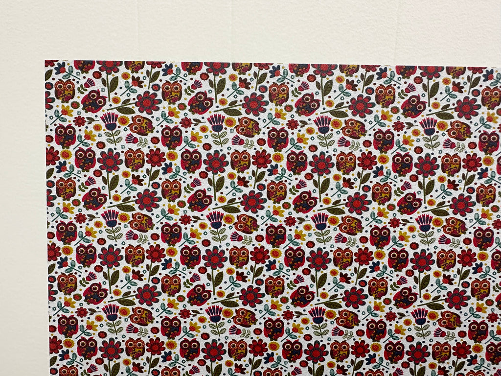 PatternPly® Full Coverage Owls and Flowers sheet showing the pattern