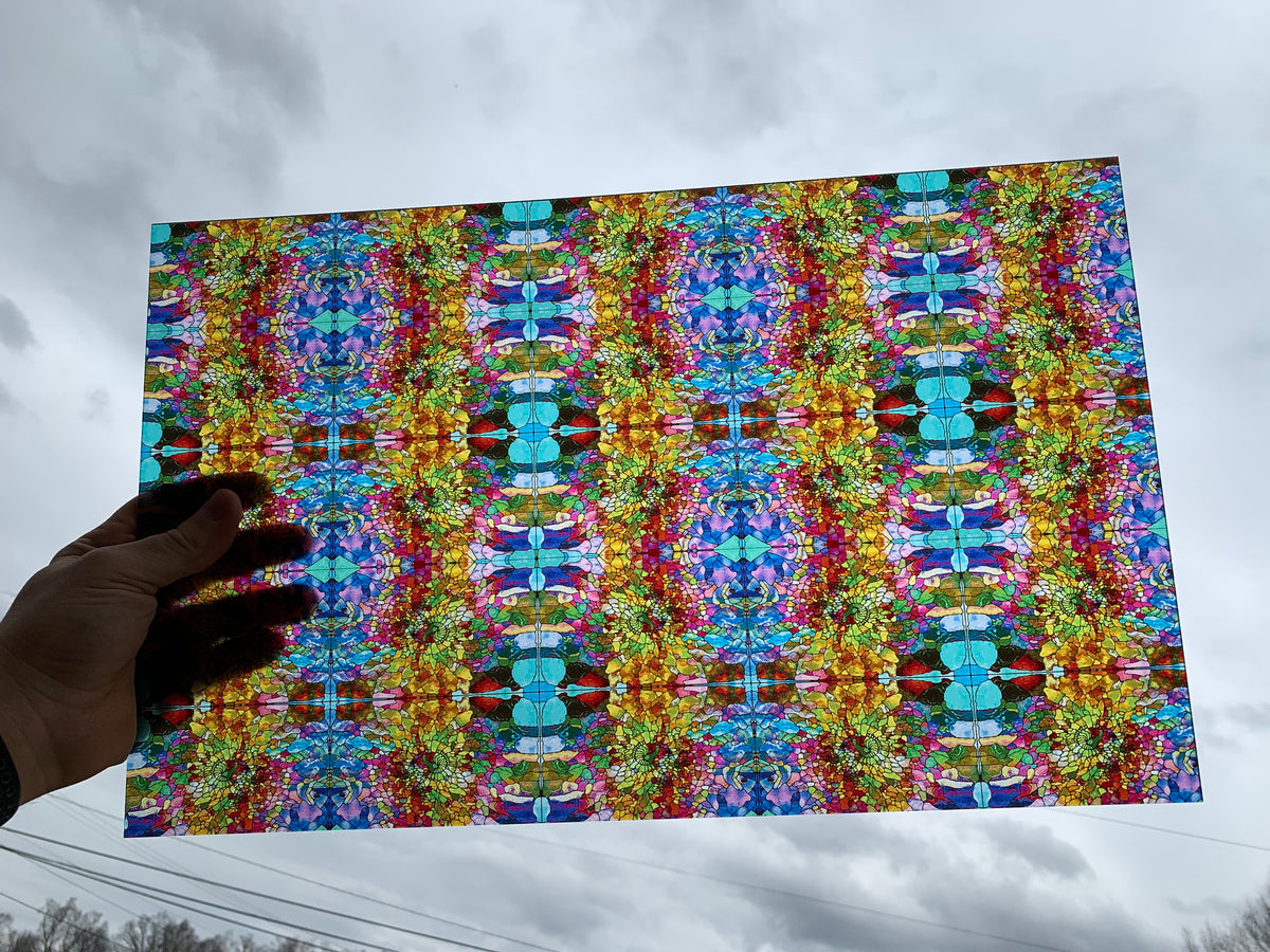 PatternPly® Transparent Micro Stained Glass Swirl sheet showing the pattern