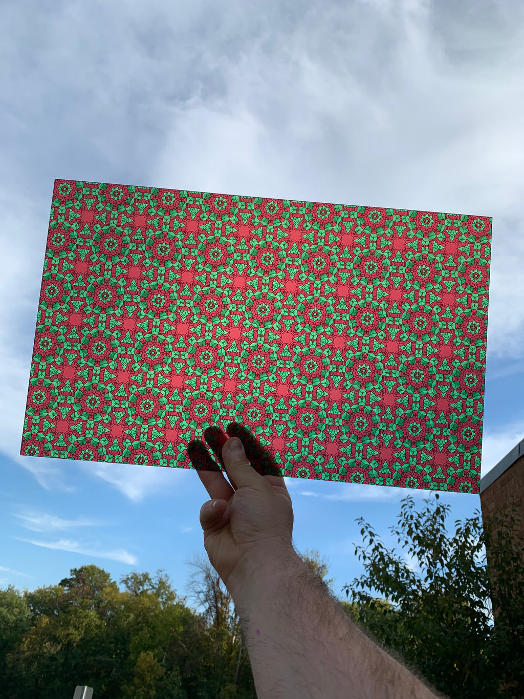PatternPly® Transparent Christmas Stained Glass Red sheet showing the pattern
