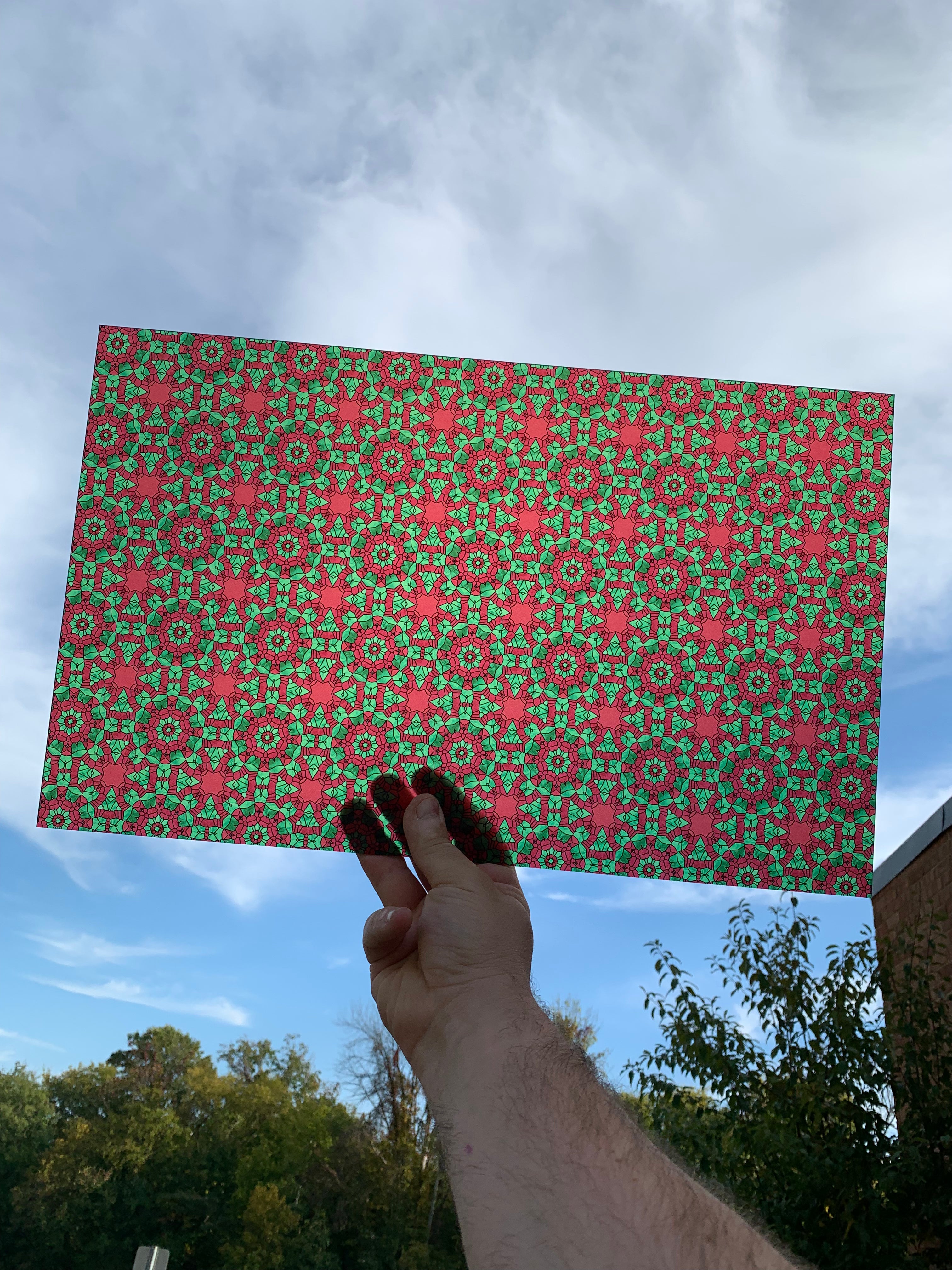 PatternPly® Transparent Christmas Stained Glass Red sheet showing the pattern