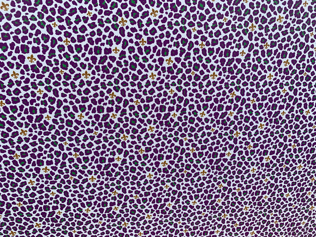 PatternPly® Full Coverage Mardi Gras Leopard sheet showing the pattern