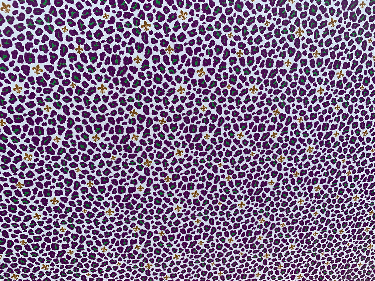 PatternPly® Full Coverage Mardi Gras Leopard sheet showing the pattern