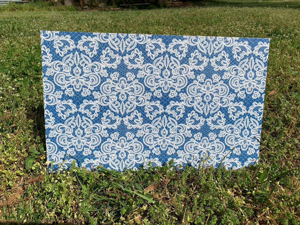 PatternPly® Full Coverage Denim and Lace sheet showing the pattern