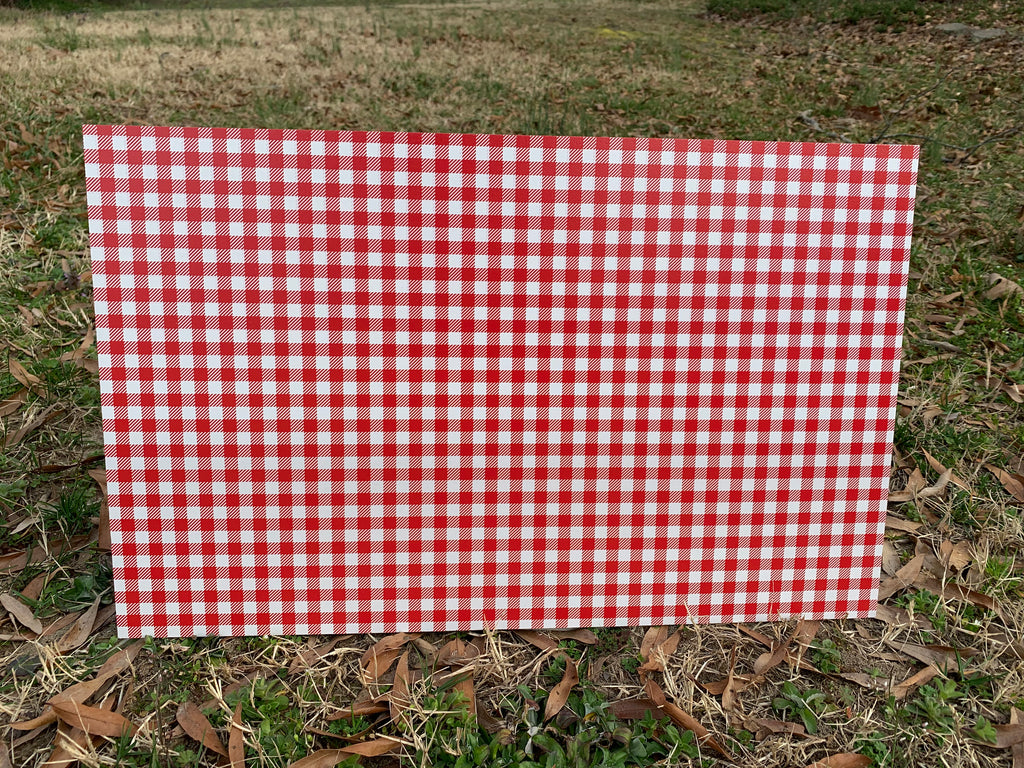 PatternPly® Full Coverage Red Gingham sheet showing the pattern