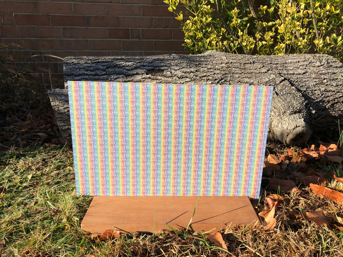 PatternPly® Full Coverage Micro Rainbow Zebra Stripes sheet showing the pattern