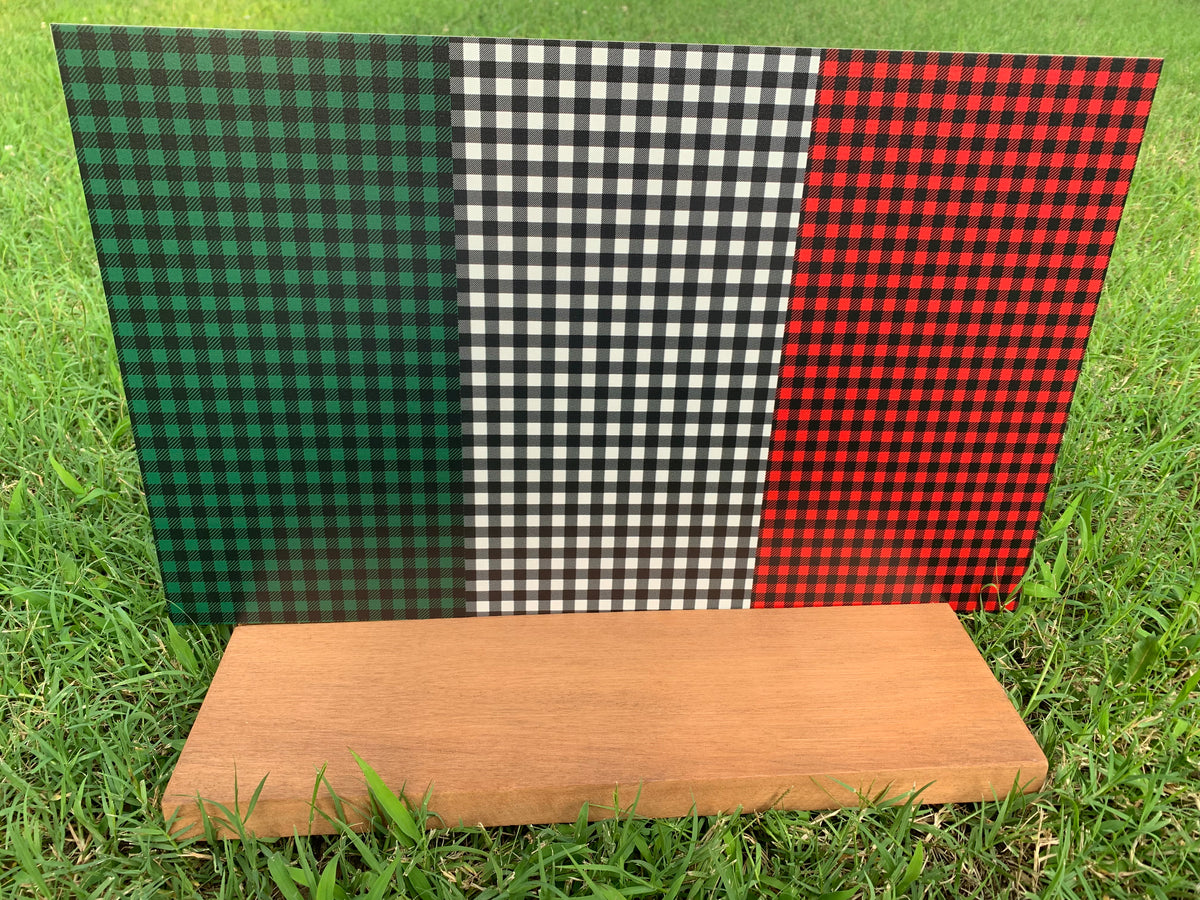 PatternPly® Full Coverage Buffalo Plaid Trio sheet showing the pattern
