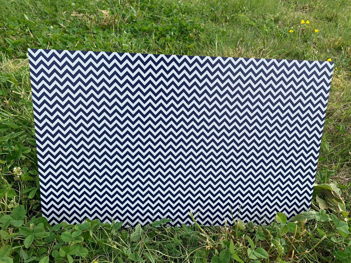 PatternPly® Full Coverage Navy Blue and White Chevron sheet showing the pattern