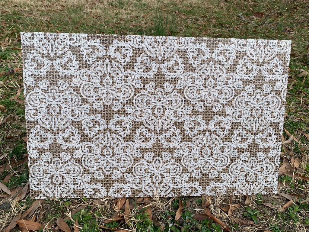 PatternPly® Full Coverage Burlap and Lace sheet showing the pattern