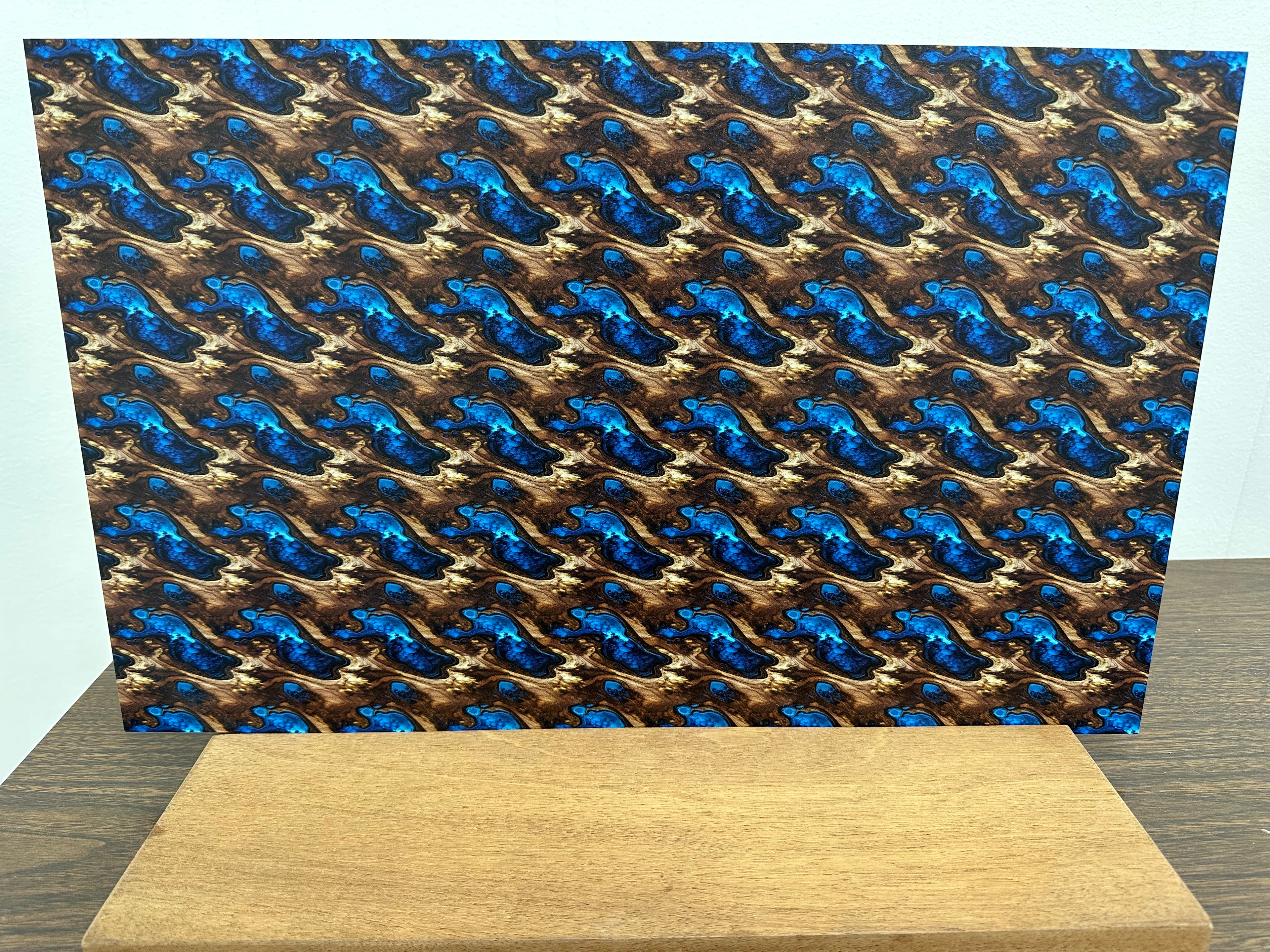 PatternPly® Full Coverage Blue Resin Pour Walnut sheet showing the pattern