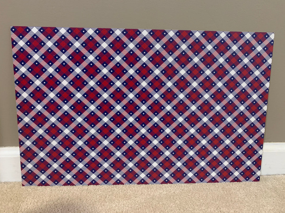 PatternPly® Full Coverage Patriotic Plaid with Stars sheet showing the pattern