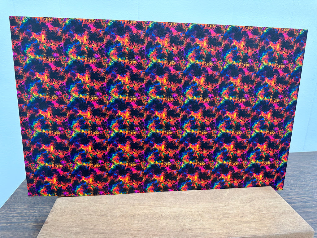 PatternPly® Full Coverage Black Splat Tie Dye sheet showing the pattern